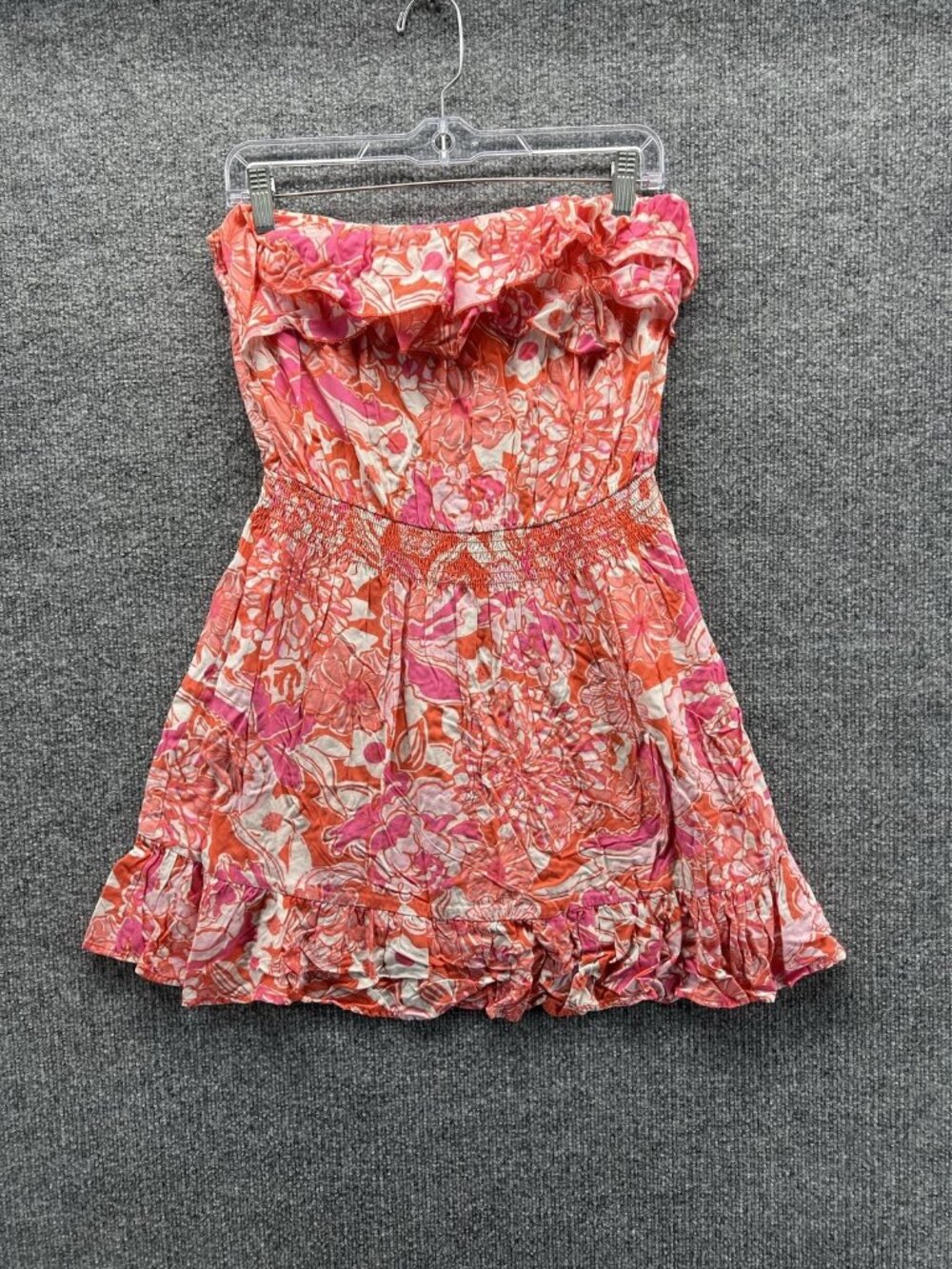 Lilly Pulitzer Dress Women Medium Pink Floral Strapless Ruffle Sundress Short